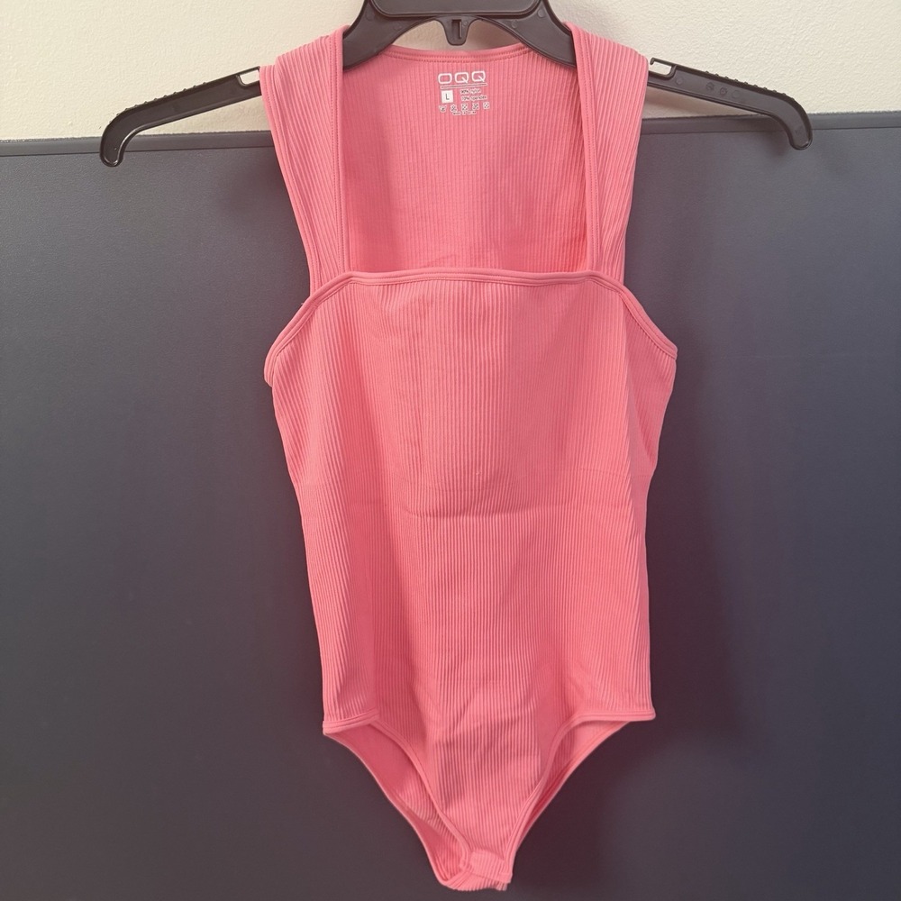 OQQ One Piece Stretch Wireless‎ Bodysuit Pink Large Women's Solid
